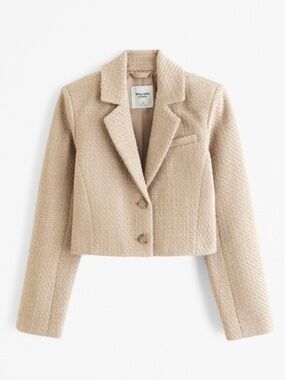 Abercrombie Cropped Bouclé Blazer Jacket Beige